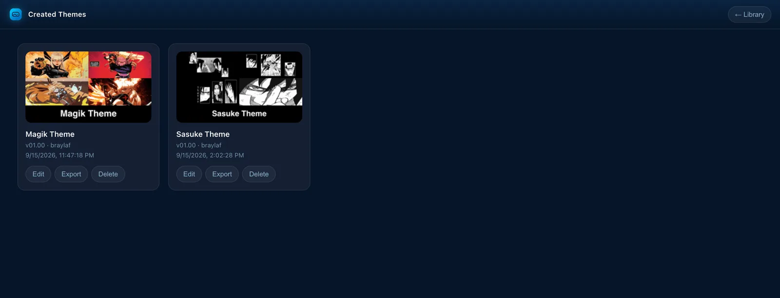 Library of created themes