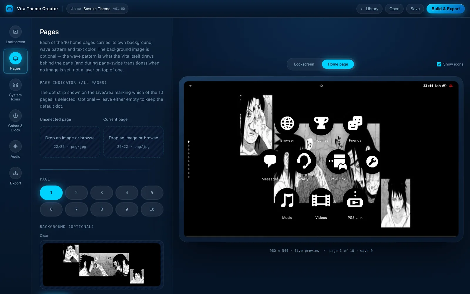 Home page preview of a finished theme